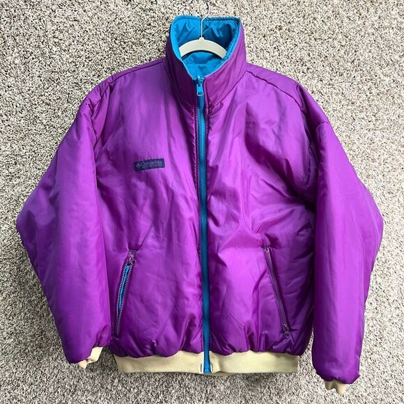 Columbia Coat Women’s Large Reversible Blue and Purple Nylon Zip Up Vintage - Picture 4 of 9